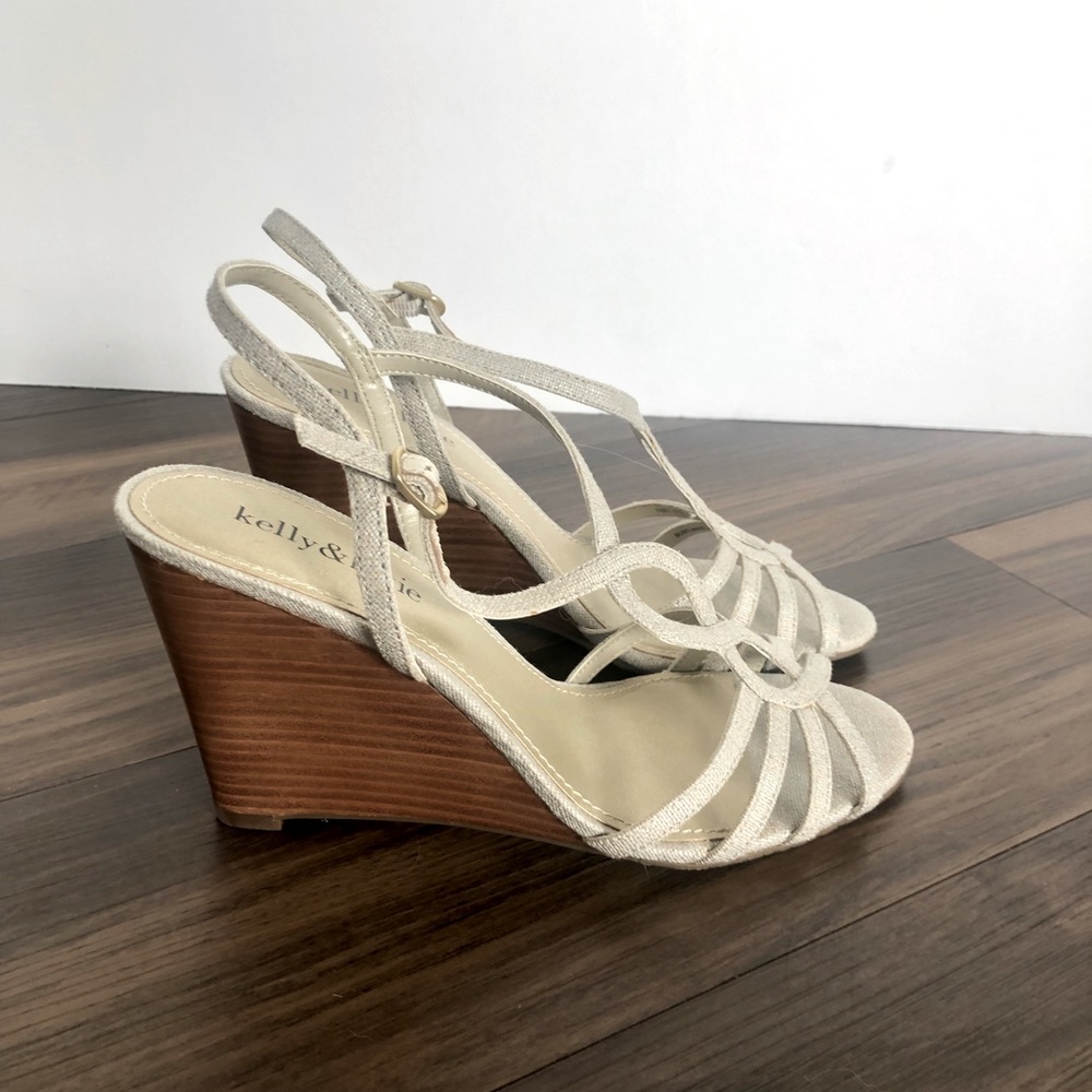 KELLY & KATIE Champagne Linen Wedge Heel - Size 8 - never worn outside